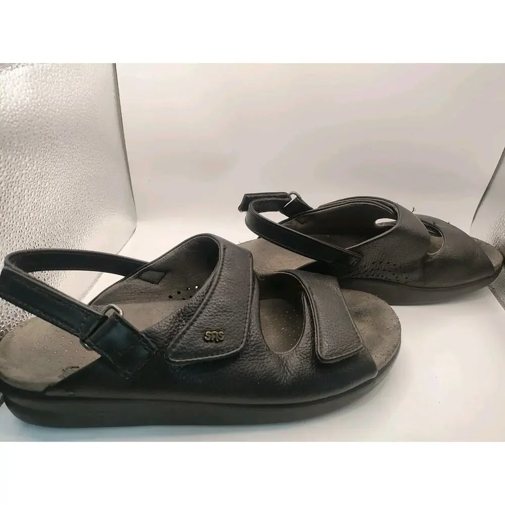 SAS Tripad Comfort Relaxed Black Leather Sandals Adjustable Women Size 12 Wide